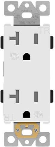 ENERLITES Decorator Receptacle, Tamper-Weather-Resistant, Commercial Grade Outdoor Outlet, Self-Grounding, 20A 125VAC, 2-Pole 3-Wire, 5-20R, UL Listed, 62060-TWR-W, White