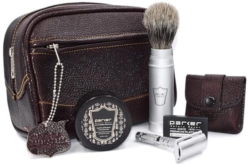 Parker Reise-Rasierset – inklusive Dopp Reisetasche, Rasierer, Rasierpinsel und Rasierseife