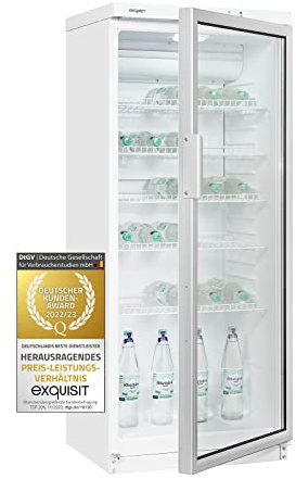 Exquisit Getränkekühlschrank mit Glastür - 290 l Flaschenkühlschrank Weiß | Umluftkühlung mit 5 Gitterablagen - LED Innenbeleuchtung - Ideal für Gastronomie, Kiosk, Büro & Partykeller