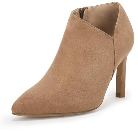 Coutgo Womens Kitten Heel Dress Ankle Boots Pointed Toe Side V Cutout Slip On Fashion Booties With Zipper