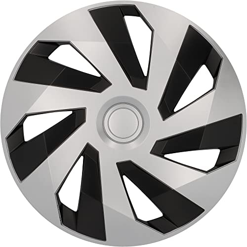 cartrend Radkappen Flow, 15 Zoll, für alle gängigen Stahlfelgen, aus Spezial-ABS-Qualitätskunststoff, schlagfest, zweischichtige Metallic-Lackierung, überlackierbar, schwarz-Silber, 4 Stück
