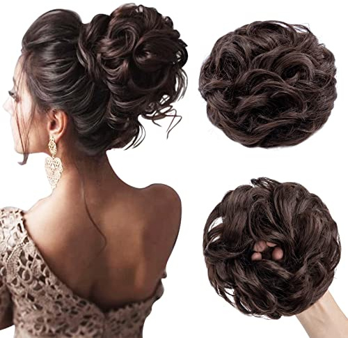 Rich Choices Haarteil Echthaar mit Gummiband, VOLUMINÖS Dutthärfett, Haargummi mit Haaren, Hair Bun, 55g Mittelbraun