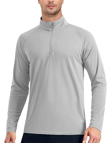 EKLENTSON Men's Sun Protection Top Long Sleeve UPF 50+ Shirts for Hiking Runing Fishing,Light Grey,M