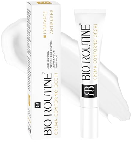 Bio Routine Crema Contorno Occhi Antirughe Idratante e Levigante, Combatte le Zampe di Gallina, Borse e Occhiaie e Irritazioni Cutanee con Acido Ialuronico ai 3 Pesi Molecolari e Bava di Lumaca 15ml