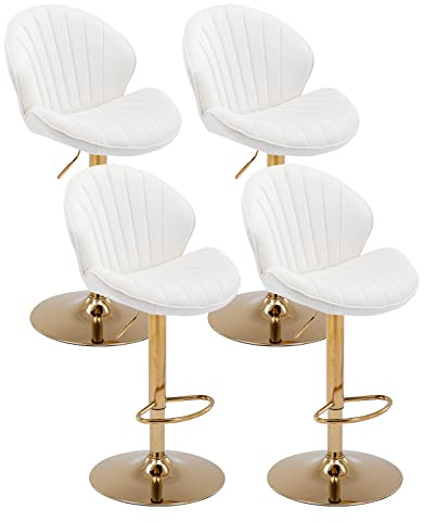 chairus Svängbar barstol set med 4 sammet frukost höga pallar armlösa köksbänksbänkar med fotstöd (beige-4)