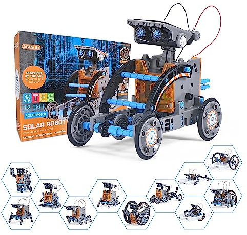 Solar Roboter Spielzeug ab 8 Jahre,OMWay 12-in-1 STEM Experimente für Kinder Alter 9 10 11 12,Konstruktionsspielzeug Bausatz,Geschenke Spielzeug für 13 14 Jährige Junge Mädchen, Grau