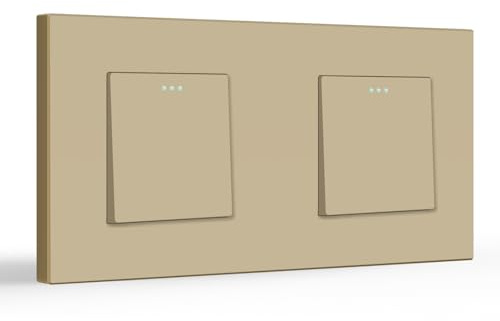 BSEED Lichtschalter Doppel 1 Fach 2 Weg, Wechselschalter, PC Panel Lichtschalter Unterputz, Taster Schalter, Wandschalter Schalter Unterputz, Light Switch für Wohnzimmer, Küche, Büro, Gold-157mm