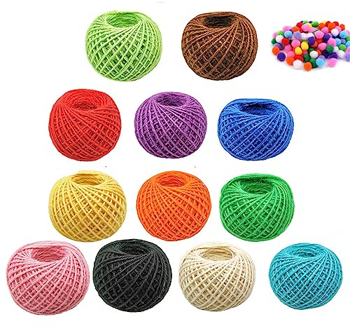 YiYFiT Lot de 12 rouleaux de ficelle de jute colorée de 2 mm 3 plis pour emballage cadeau, éclairage de bouteilles, affichage d'images, jardinage - 25 m de chaque couleur