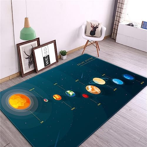TIKLO Sonnensystem Kinderzimmer 3D-Teppich Weltraum Planet Teppich Wohnzimmer Für Jungen Schlafzimmer Anti-Rutsch-Matte Badezimmer Wohnkultur Spielen Krabbelboden Matte 200X300cm