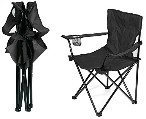 Drumm Silla de Camping Plegable con Reposabrazos - Color Negro - Asiento Portátil y Ultraligero para Exteriores - Ideal para Acampada, Camping, Pesca, Trekking (Black)