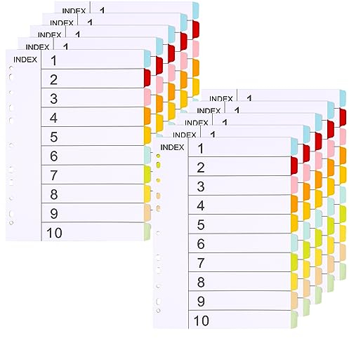 (10 Stück) Ordner Register A4 Ordner Trennblätter 10 Teil-10 Farben Trennblätter für Ordner A4 11 Löcher Gestanzt mit Digitalen Abdeckungen Ordner Register Index-Teiler