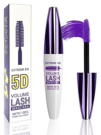 Máscara de Pestañas De Fibra de Seda Púrpura 5D, Rímel Waterproof,Máscara de Pestañas Larga Duración para Definición y Volumen, Rizos de Secado Rápido,A Prueba de Manchas,Maquillaje De Ojos Para Mujer