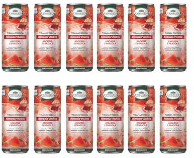L'Angelica, Tisana Fredda, Armonia Vitalità, Gusto Anguria e Fragola, Zero Calorie, Infusione 100% Naturale, Senza Zuccheri Nè Conservanti, 12 Lattine da 240ml