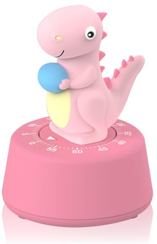 ELE DEPI Cute Dinosaur Timer for Kids, Wind Up Egg Timer for Cooking, Reading, Classroom and Sports (Pink) | Cute Dinosaur Design 60 Minutes Manual Countdown Timers,No Battery Potty Timer for Kids,Classroom,Cooking,Home & Study.