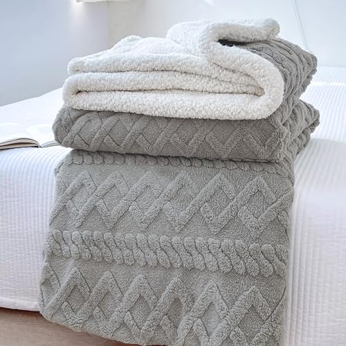 HOMEYA Manta Borreguillo Doble Cara Franela/Sherpa 160x220 cm - Manta Sofa/Cama, 100% Poliester, Caliente Invierno Suave, Gris