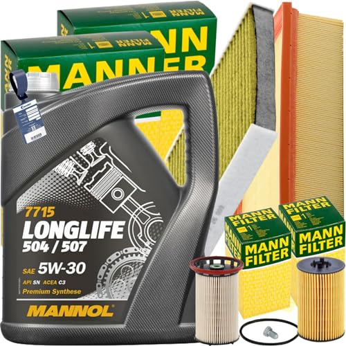 Mann Inspektionspaket+5L Mannol 507 5W30 Öl | FP26009+C30005+HU7020Z+588.670.001+MN1801+PU8028 passend für 5T Passat B8