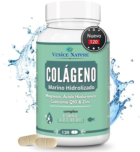 Collagene Idrolizzato con Acido Ialuronico Coenzima Q10 + Vitamina C + Magnesio, Vitamina A - B6 - Collagene Completo Integratore - Collagen Venice Nature