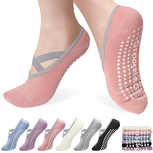 Halinuia 6 paia Calzini Antiscivolo Donna, Pilates Yoga Calze Antiscivoli Grip Socks, Calzini Elastici Sportivi per Ginnastica Sport Balletto Danza Fitness Accessori, Taglia 35-37