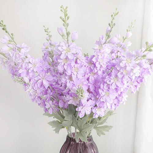 Künstliche Blumen Delphinium, Kunstblumen, Seidenblumen, Rittersporn, künstliche Blumen, langer Stiel, Blumen für hohe Vase, Zuhause, Hochzeit, Party, Dekoration, Hellviolett, 85,1 cm, 6 Stück
