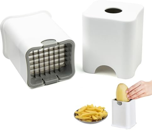 xiruiubao Cortador Patatas Manual, Rápido Cortar Patatas Profesional con Rejillas para Cortar, Multifunción Cortador Verduras en Acero Inoxidable para Cebolla Zanahoria Papa Pepinos (Blanco)