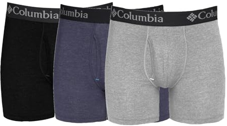 Columbia Men's Performance Cotton Stretch Boxer Brief-3 Pack, Black/Grey/Navy, X-Large