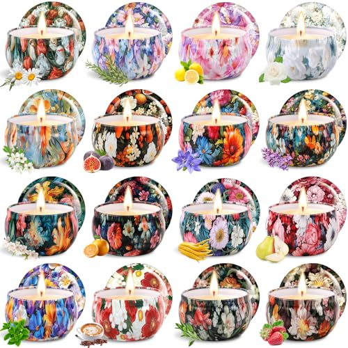 BBLTIFF Duftkerzen Geschenkset, 16 Stück Scented Candle, Duftkerzen Set für Frauen, Natürliches Sojawachs Kerze, Kerzen Geschenk für Weihnachten, Geburtstag, Valentinstag, Halloween (16 Düfte)