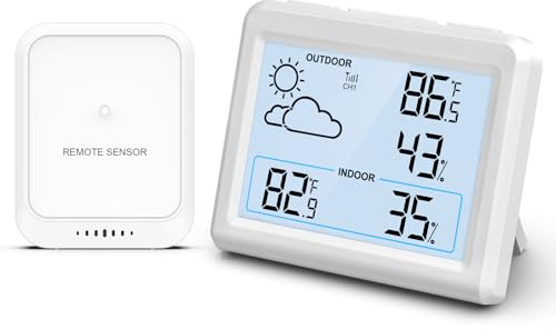 LOFICOPER Wetterstation, kabellos, Thermometer, Hygrometer, digital, für den Innen- und Außenbereich, mit Sensoren, elektronisches Thermo-Hygrometer, Wettervorhersage, Max/Min-Aufnahme