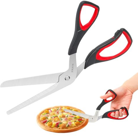 XIKAYA Pizzaschere,Lebensmittelqualität Edelstahl Pizzaschneider,Pizzaschneider mit weichem Griff, 27CM, Multifunktionale Küchenschere, Pizzaschere spülmaschinenfest(Schwarz/Rot)