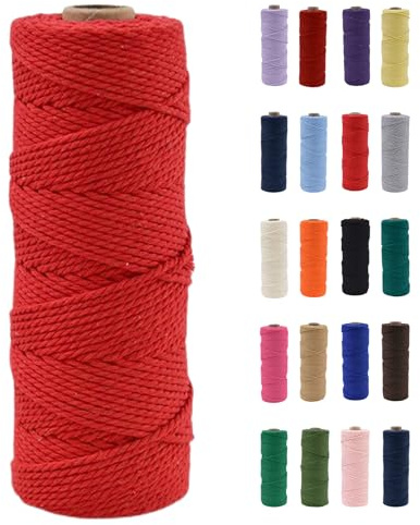 POPOYU Makramee Garn 2mm, Makramee Garn Rot, Makramee Baumwollgarn 2mmx100m, Baumwollkordel Natur, Baumwoll Bastelschnur für Basteln Stricken Boho Deko DIY Handwerk Wandbehang Makramee-Seil Balkon