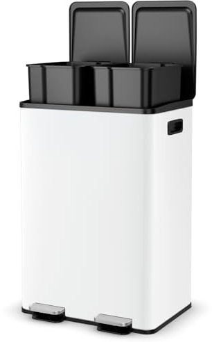 GOPLUS - Cubo de basura Tri de 60 L, con 2 compartimentos de 30 L, con apertura de cierre suave, compartimento ambientador integrado y marco resistente a las huellas dactilares (60 L-2 x 30 L)