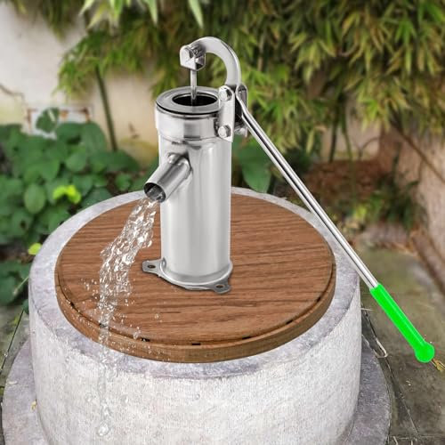 Pompa a mano in acciaio inox, pompa a mano per giardino, pompa manuale per acqua di pompaggio fatta in casa