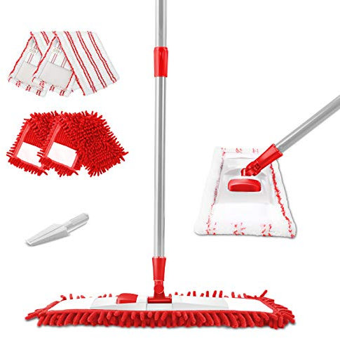 Masthome Floor Mop,Chenille Microfibre Mops for Cleaning Floors,Wet Dry Flat Mop for Hardwood Laminate Wooden Hard Floor Vinyl Tile, Free Scraper and 4 Reusable Washable Pads