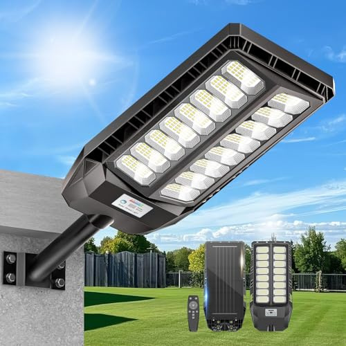 Adewalk 800W Solar Straßenlaterne für Außen, Solarlampen mit Bewegungssensor, 6500K Solarleuchten Dämmerung bis zum Morgengrauen IP66 Solar Wegeleuchte im Freien für Gärten Garage