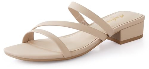 Ankis Women Black Nude White Heels-Sandals for Women 2025 Strappy Square Open Toe Low 1 Inch Chunky Block Slip on Heeled Sandal Mule