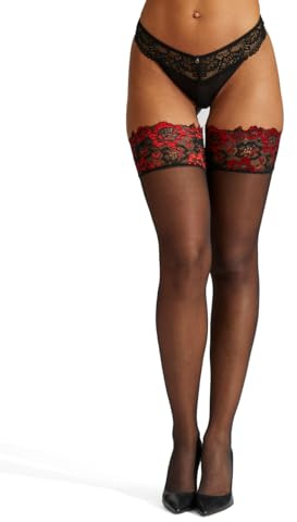 Ann Summers Valentines - Lace Top Contrast Hold Ups - Hold Up Stockings for Women - Contrast Finish - 20 Denier