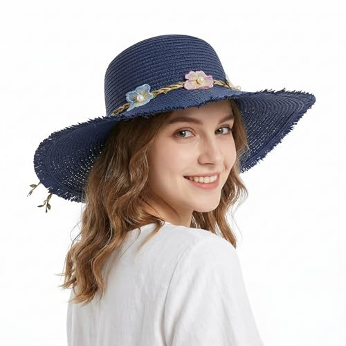 LY4U Women’s Straw Hat, Ladies Sun Hats UPF 50, Summer Beach Hat for Girl, Floppy Foldable Roll Up Travel Hat