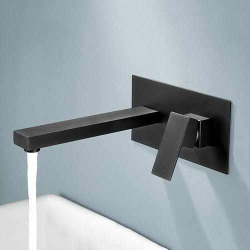 An der Wand montierter Waschbeckenhahn Mischer für Badezimmerwaschbecken Einhebelmischer heiß und kalt Messing verdeckte Wasserhahn Bad Armatur für Waschbecken Badezimmer Schwarz