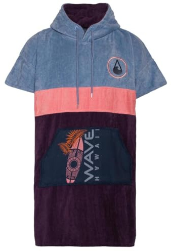 WAVE HAWAII Bade-Poncho Damen & Herren Kiholo mit Kapuze, Größe M, 160-190cm, 100% Baumwolle Surf-Poncho für Erwachsene, Velours & Frottee-Handtuch mit hoher Wasserabsorption