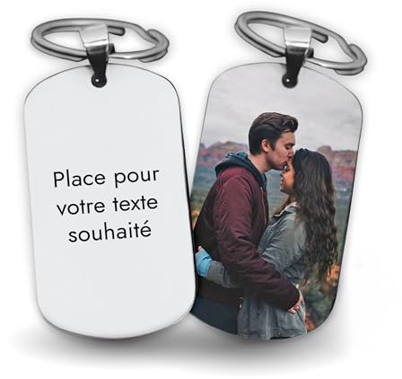 LAUBLUST Porte-clés personnalisé avec photo et texte, avec boîte cadeau | Argenté, Noir, Blanc – Cadeau personnalisé pour Noël & anniversaire pour la famille, les amis & les propriétaires de chiens