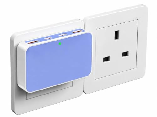 USB C Charger UK 4 Port,45W Travle Plug Adapter with 2 USBC and 2 USB A Ports, Multiport Fast Wall Charger for iPhone, Samsung Galaxy, iPad, Android Phones(Blue, 30W 2C2A)