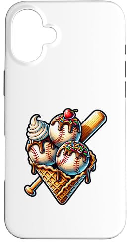 Triple Scoop Baseball Ice Cream Cone Drip Sprinkles Boys Case for iPhone 16 Plus