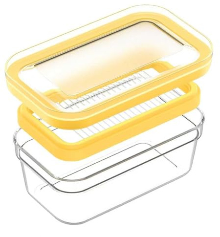 Butter Dish with Lid, Plastic Airtight Butter Holder Dispenser Container with Cover Easy Cutting, Butter Storage Box Butter Container for Fridge Tabletop Perfect for Butter Cheese