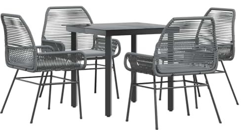 vidaXL 5-TLG. Garten-Essgruppe mit Kissen Grau Poly Rattan Glas, Outdoor Essgruppe, Essgarnitur Terrasse, Garten Essgarnitur, Terrasse Essgruppe