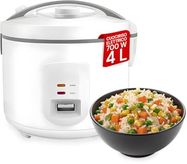 Wintem - Cuociriso Elettrico da 700W con Vaporiera Integrata e Pentola Antiaderente, Cucina Sana e Veloce, Mantiene il Calore Automaticamente, Ideale per Riso e Cottura al Vapore