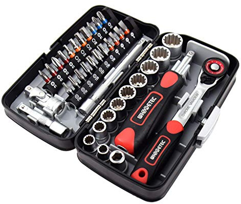 OJREEUB 38pcs Socket Wrench Set 1/4'' Drive Ratchet Wrench Spanner Bike Repair Red