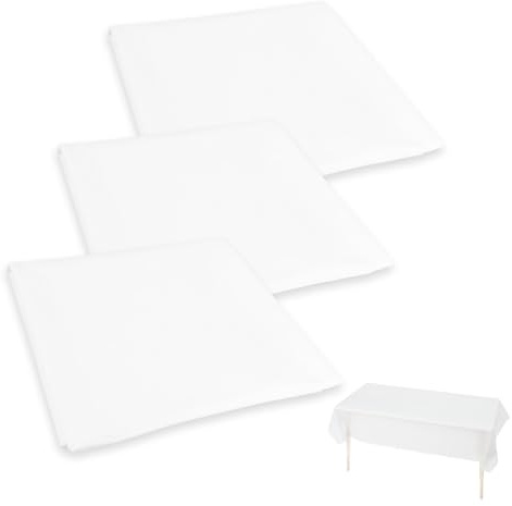 Tovaglia bianca usa e getta, per compleanno, in plastica, Matrimoni, Battesimi e Baby Shower, in Plastica PEVA Impermeabile e Antimacchia, Dimensioni 183 x 137 cm, Rettangolare, Confezione da 3 Pezzi