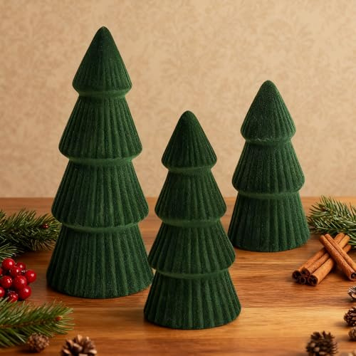 Weihnachtsdekorationen für Innen 3 Stück Samt Weihnachtsbaum Künstliche Kiefer Mini-Weihnachtsbaum-Figur Deko-Weihnachtsbaum Gastgeschenke für Geschenke, Party, Gedenktag(Grün)