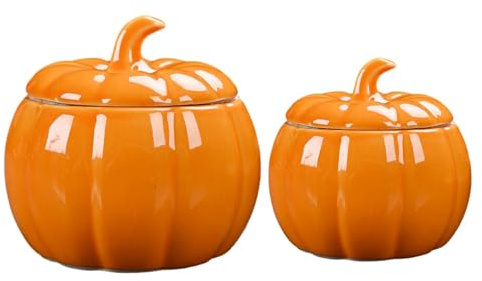 Ceramic Pumpkins Jars, Fall Halloween Pumpkins Cookie Jar, Orange Pumpkin Seal Tea Jar with Lid, Candy Cookie Spices Coffee & Home Kitchen Table Pumpkin Decor