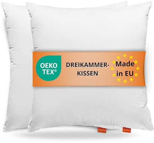 sleepling 2er Set Dreikammer Daunenkissen 80x80 cm, Kopfkissen aus Daunen & Federn, 3-Kammer Kissen für optimalen Stützeffekt 80 x 80 cm, Made in EU, Oeko-TEX, Downpass, Waschbar bis 60 Grad