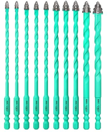 LEKOMESH Fliesenbohrer Set 10-tlg, Extra Lang 152mm, Gezahnte Hartmetallbohrer mit Sechskantschaft für Beton, Mauerwerk, Fliesen, Glas, Marmor, Holz & Kunststoff, 5–12 mm